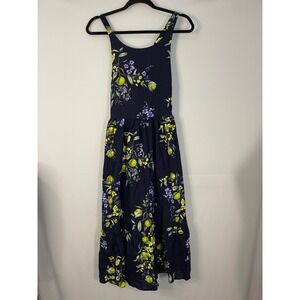 NWT Time and Tru Navy Lemon Floral Print Tie Back Maxi Dress Women's XS